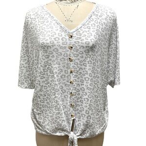 Made in‎ Italy | Animal Print Blouse Dolman Sleeve Tie Waist White/Gray X…